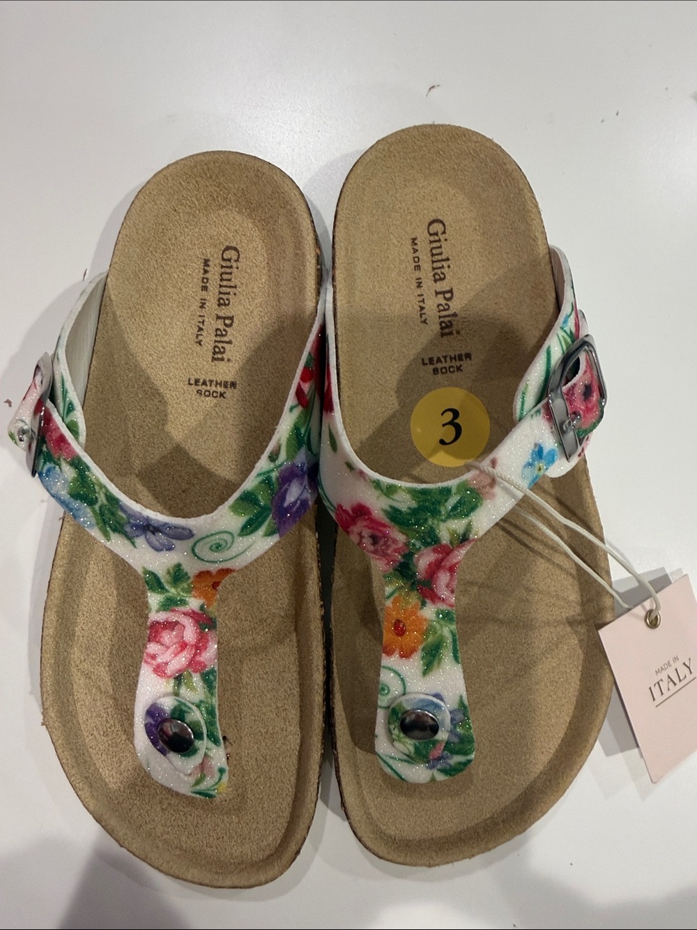 Girls' White Floral T-Strap Sandals